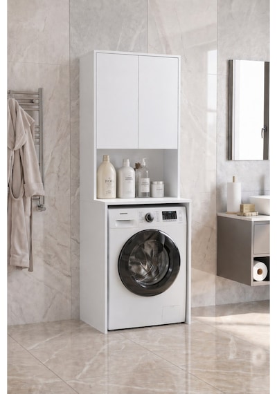 Çamaşır Makinası Dolabı Kurutma Makinası Dolabı 2 Kapaklı 190x67x67 Beyaz