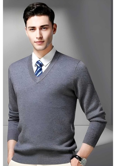 Tezzgelsin Erkek V Yaka Uzun Kol Triko Tüylenmez Süveter Erkek Slim Fit Süveter Füme