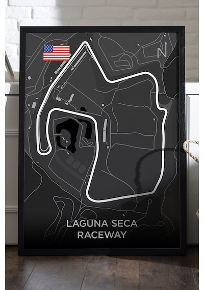 Laguna Seca Pist Haritası Siyah Ahşap Çerçeveli Poster, Dekoratif Harita Duvar Tablosu