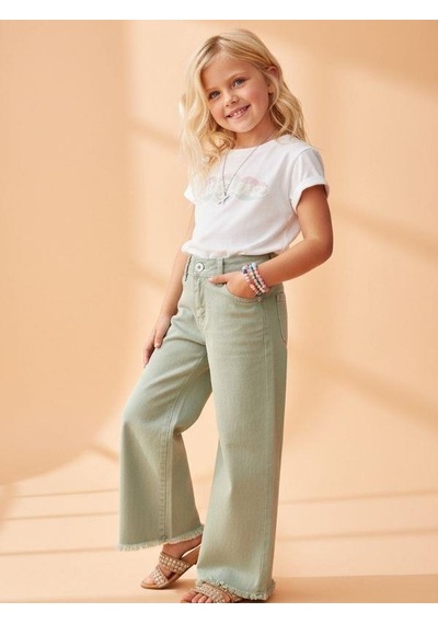 Zekids Kız Çocuk Pamuklu Paçaları Püsküllü Pantolon-16677 Yeşil