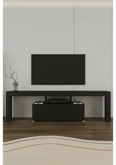 Loki 2 Kapaklı Raflı Tv Ünitesi 180 Cm Siyah Siyah