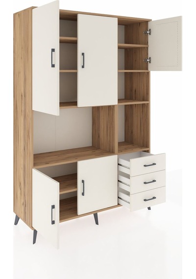 Hyperion Dolap 9 Raflı 3 Çekmeceli 5 Kapaklı 132x44x195 Çam-a... Çam