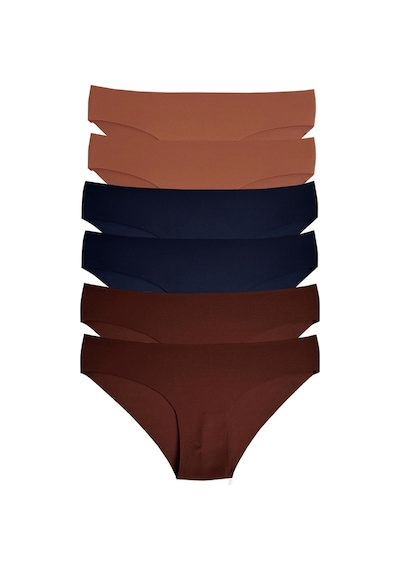 Alya Underwear Basic Lazer Kesim Kadın Bikini Külot Dikişsiz Kadın Slip - Ultra Esnek Ve Rahat 6'lı Paket Kiremit - Kahve - Lacivert