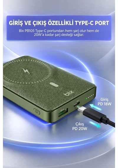 Exenar - Yeşil - 10000mah Standlı Pd20w Type-c - Usb-a Scp22.5w - 15w Kablosuz Hızlı Şarj Led Göstergeli Powerbank Haki Yeşil Exenar - Yeşil - 10000mah Standlı Pd20w Type-c - Usb-a Scp22.5w - 15w Kablosuz Hızlı Şarj Led Göstergeli Powerbank Haki Yeşil