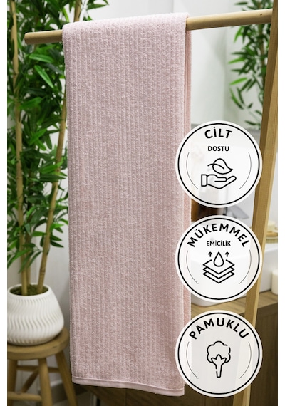 Line Luxury Pamuklu Banyo Havlusu 100x150 - Pudra Pudra