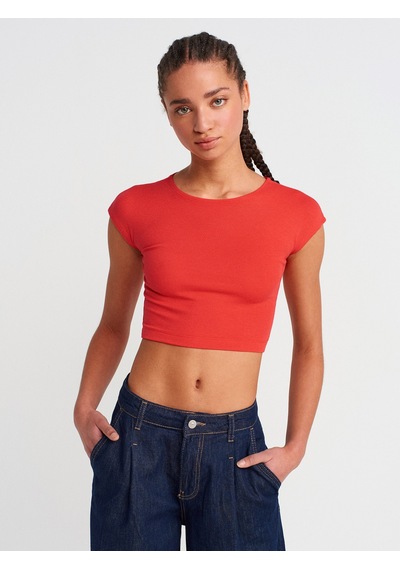 Dilvin 30528 Pamuk Ve Modal Karışımlı Crop Top-kırmızı Kırmızı