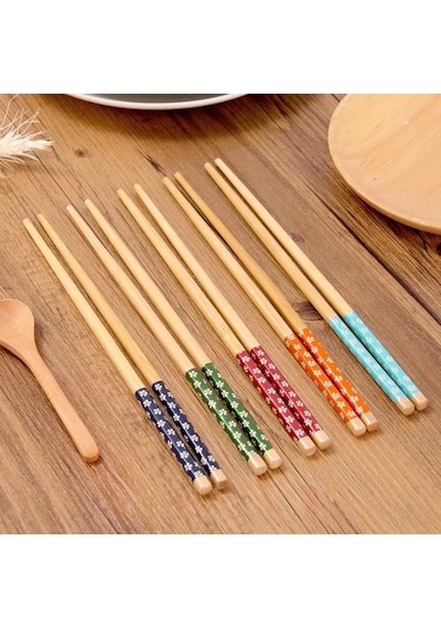 5 Çift Chopstick Yıkanabilir Desenli Bambu Yemek Sushi Çubuk