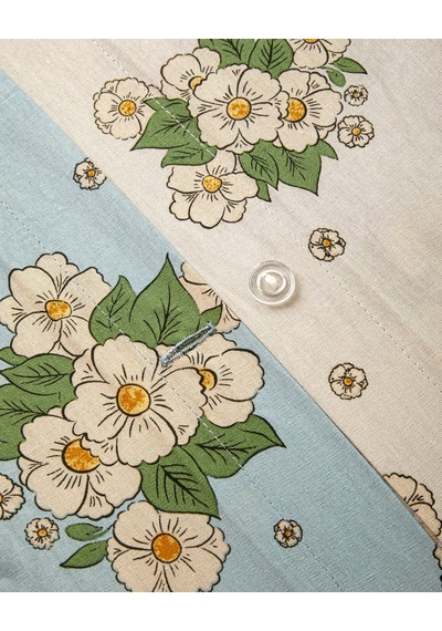Meadow Cottage Pamuklu Tek Kişilik Nevresim Seti 160x220 Cm Krem - Mavi