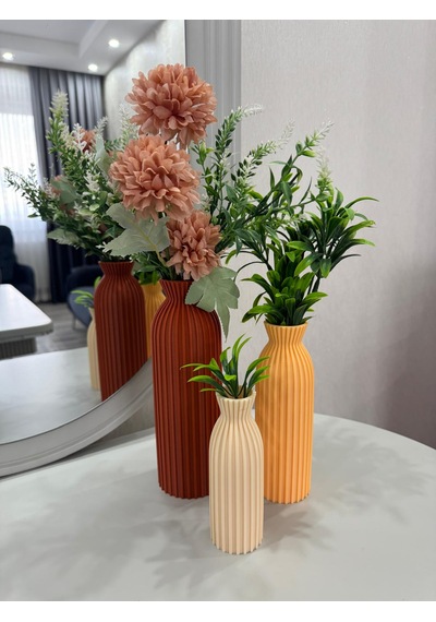 3 Lü Renkli Dekoratif Vazo Seti-şık Ve Estetik -minimalist Vazo Seti-minimal Masa-salon Aksesuarı Kahverengi Krem Şeftali