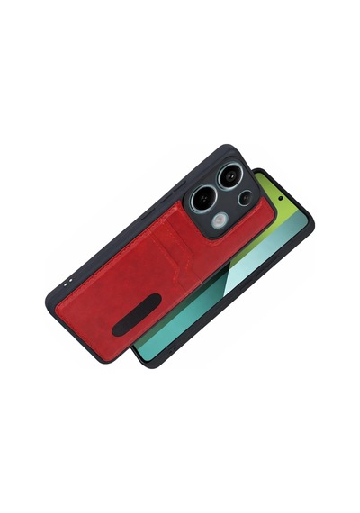 Xiaomi Redmi 15c 4g Uyumlu Sara Kartvizitli Deri Kılıf - Kırmızı