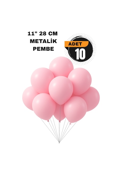 Metalik Balon 11 İnc 28 Cm 10 Adet Parti Doğum Günü Kutlama Süsleri Pembe