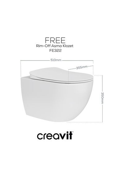 Creavit Free Rim-off Duroplast Yavaş Kapanan Klozet Kapaklı Beyaz Set