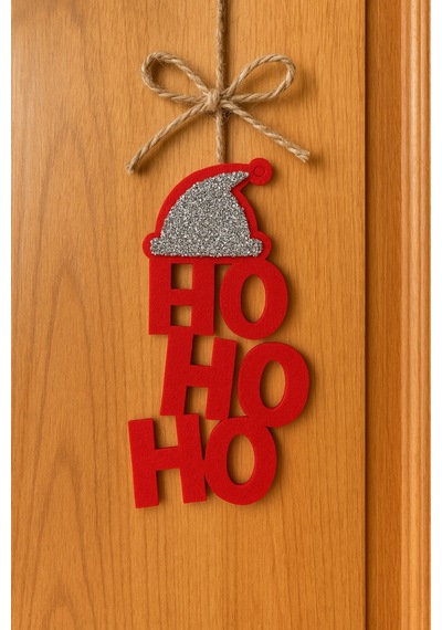 Ho Ho Ho Yılbaşı Kapı & Ağaç Süsü Kırmızı Keçe, Gümüş Taşlı Kırmızı