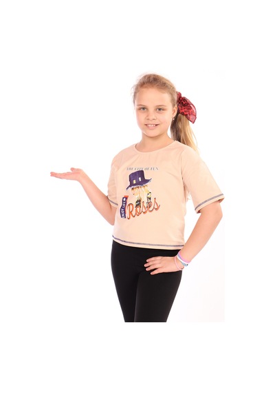 Toontoy Kids Toontoy Kız Çocuk Roses Yazı Baskılı Tişört Bej