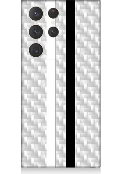 Samsung Galaxy S23 Ultra Uyumlu Silikon Kılıf Siyah Beyaz Metal Motif