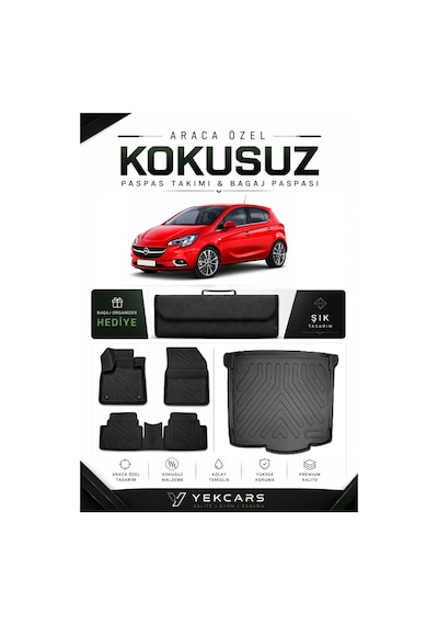 Opel Corsa E 2014 Model Aracınıza Özel 4d Karbonlu Kauçuk Paspas Takımı Ve Bagaj Havuzu
