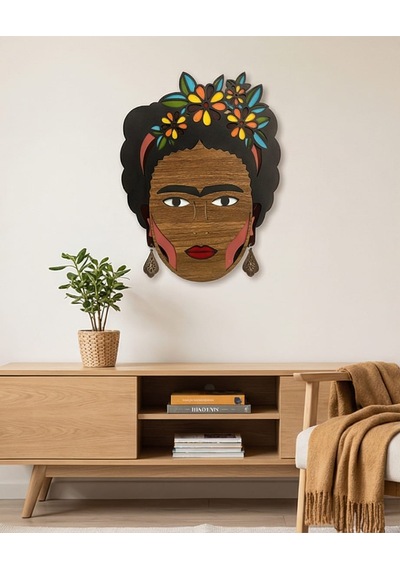 Frida Kahlo Mdf Ahşap Duvar Maskı - Çiçek Taçlı Dekoratif Duvar Sanatı 0