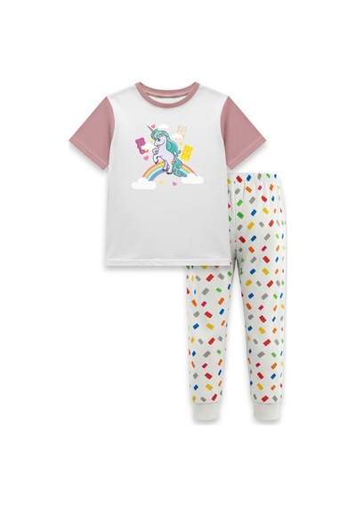 Harıbo Haribo Lisanslı Unicorn Baskılı Ayıcık Desenli Pijama Takımı Pudra