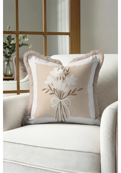 Çiçek Buketi Modern Saçaklı Yastık Kılıfı - Natürel Floral Bej Krem Vizon Püsküllü Kırlent Kılıfı Kadim Atlas Saten Çiçek Buketi Modern Saçaklı Yastık Kılıfı - Natürel Floral Bej Krem Vizon Püsküllü Kırlent Kılıfı Kadim Atlas Saten