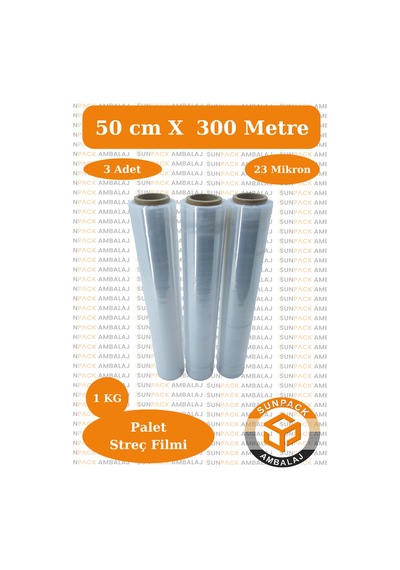 Streç Film 50cm 3 Adet, Şeffaf, 23 Mikron, 1000 Gr, Dayanıklı Eşya, Koli Ve Palet Streci