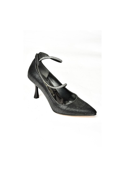 Fox Shoes S246069714 Siyah Simli İnce Topuklu Kadın Abiye Ayakkabı Siyah