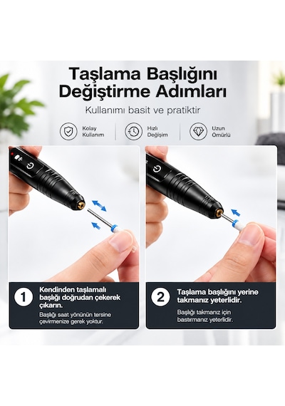 Hpytech Şarjlı Elektrikli Tırnak Törpüsü 1200mah Kablosuz Manikür Pedikür Cihazı Profesyonel Tırnak Bakım