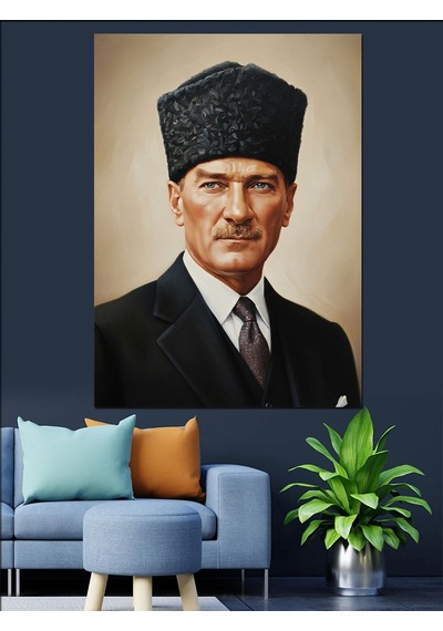 Ahşap Tablo Kalpak Başlıklı Atatürk Portresi
