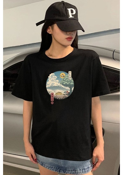 Flood Of Style Unisex Neighbor's Ukiyo E Baskılı T-shirt Siyah