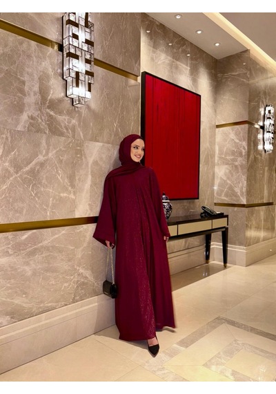 Şakika Kadın Shine Abaya Ferace & Şal - Standart Beden & Farklı Boy Vişne Çürüğü
