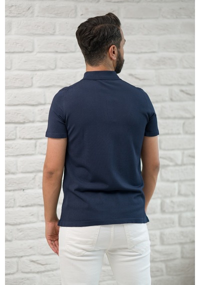 San&fa Slimfit Fermuar Kapamalı Rayon Kumaş Likralı Polo Yaka T-shirt Lacivert