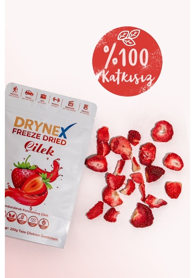 Drynex Freeze Dried Çilek Dondurularak Kurutulmuş Çıtır Atıştırmalık Meyve Cipsi Şekersiz Katkısız Vegan 20 G