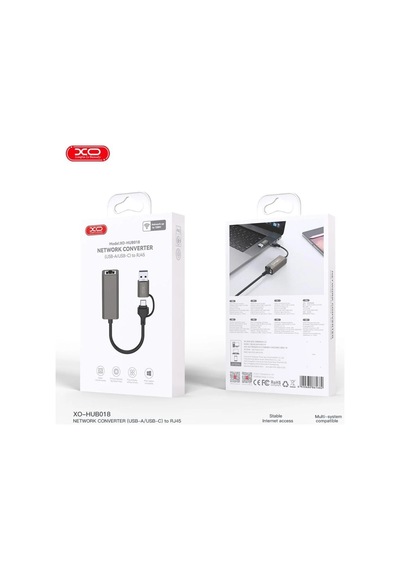 Ek Parça Veri Aparatı Ag Adaptörü Xo Hub018 Usb Ve Type-c'den Ethernet'e Dönüştürücü Rj45