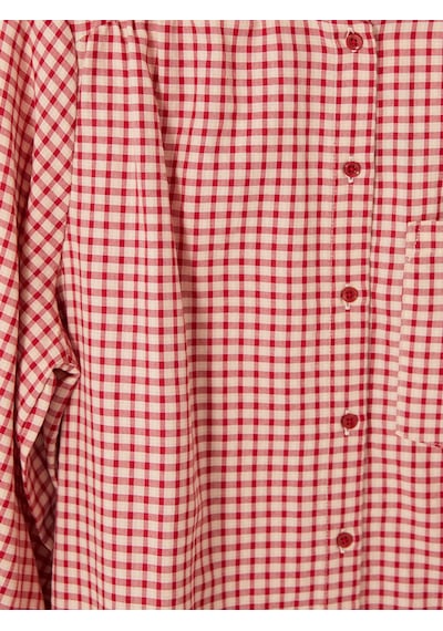 Lcw Modest Kırmızı Hakim Yaka Ekose Oversize Kadın Gömlek