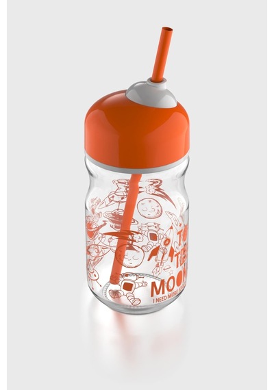 Renga Bubble Kids To The Moon Desenli 370 Ml Pipetli Cam Şişe 182027 Turuncu