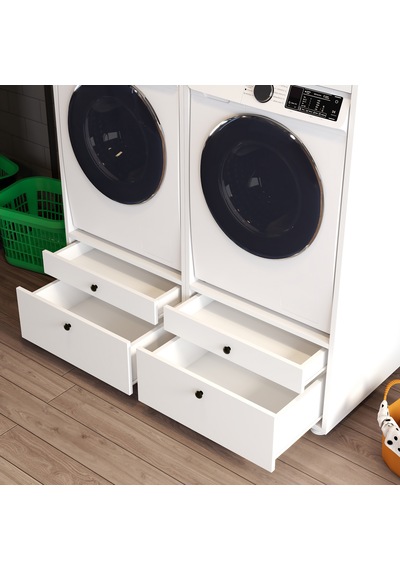 Lotus 4 Çekmeceli Makine Dolabı Çok Amaçlı Dolap Banyo Dolabı 2 Li Beyaz