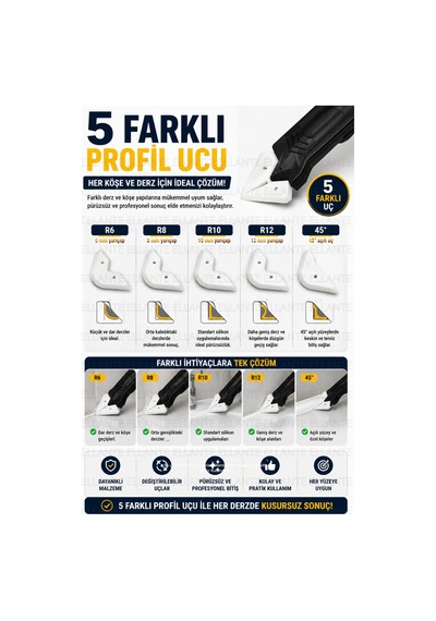 5 Başlıklı Silikon Kazıma Ve Derz Düzeltme Seti Paslanmaz Çelik Uçlu Silikon Sökme Aparatı Derz Çekm