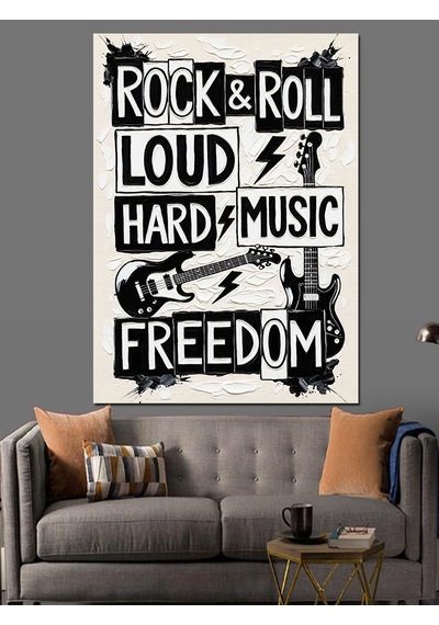 Rock And Roll Müzik Sözleri Dekoratif Kanvas - Mdf Ahşap Tablo