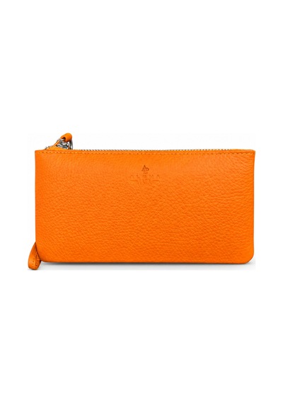 Alphaclub Bag Hakiki Deri Çok Bölmeli Fermuarlı Bilek Askılı Unisex Cüzdan Turuncu