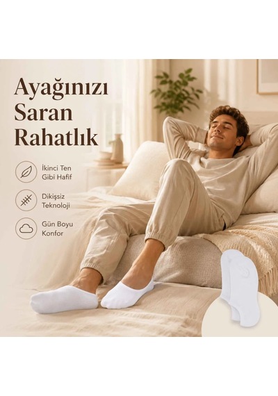 Genel Erkek Bambu 12 Li Dikişsiz Babet Çorap Siyah Beyaz Gri Görünmez Sneaker Çorap Beyaz 12'li / 39-44