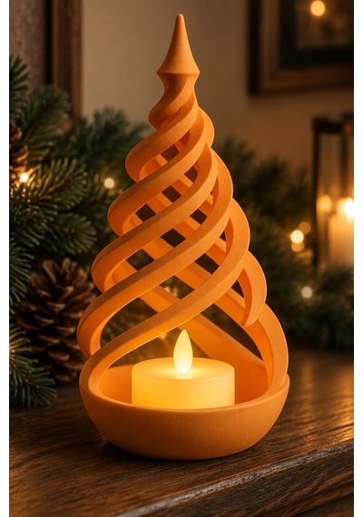 Minimalist Spiral Noel Ağacı Şeklinde Led Mum Tutucu Turuncu