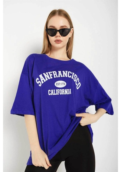 Medinenur San Francisco Baskılı Unisex Tshirt Mavi