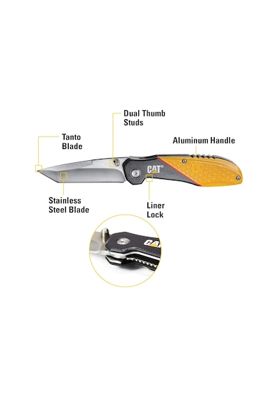 Lexroo Erpillar Cat980047 Linerlock, Siyah Ve Sarı Alüminyum Saplı, 3"
