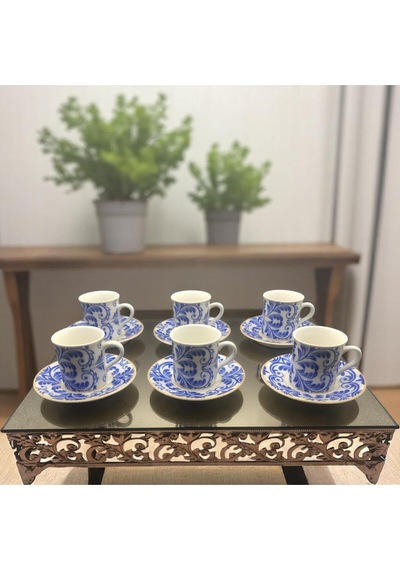 Modern Desenli 6'lı Kahve Fincan Takımı Mavi