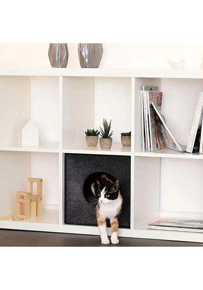 Kedi Evi Yuvası Keçe Antrasit Renk 3mm Kaliteli Keçe 32x32x32 Cm A3