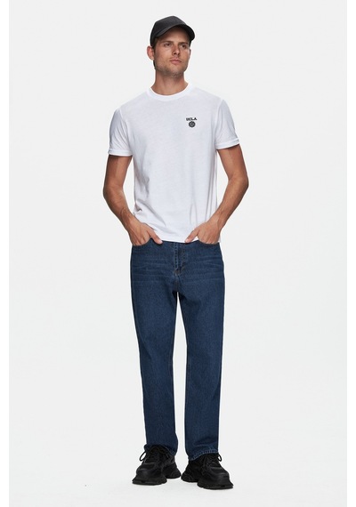 Ucla Bass Beyaz Bisiklet Yaka Baskılı Standard Fit Erkek Tshirt Beyaz