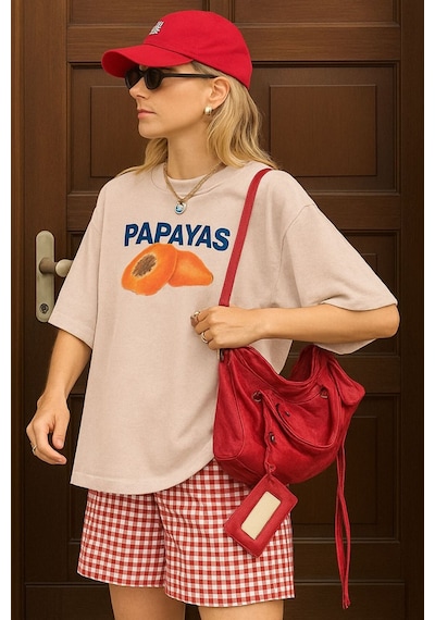 Papayas Baskılı Unisex Tshırt Bej