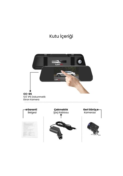 5.5" Ips Ekran Ön Fhd Arka Hd 5mp Tf Kartlı Araç İçi Çift Lens Araç Kamerası
