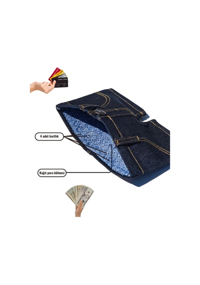 Just In Case Just Mini Denim Şort Cüzdan Gerçek Denim Kumaştan El Yapımı Tasarım Cüzdan 6 Kartlık Ve Nakit Bölmeli Unisex Mini Cüzdan İndigo