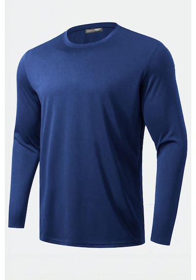Ghassy Co. Erkek %100 Pamuklu Likralı Esnek Spor Koşu Günlük Antrenman Uzun Kollu Penye T-shirt Lacivert