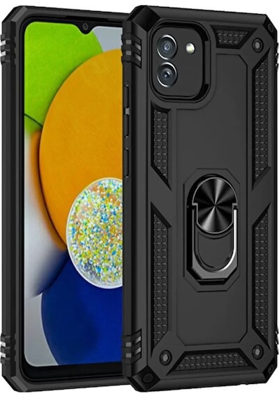 Newface Samsung Galaxy A03 Kılıf Sofya Yüzüklü Silikon Kapak - Siyah